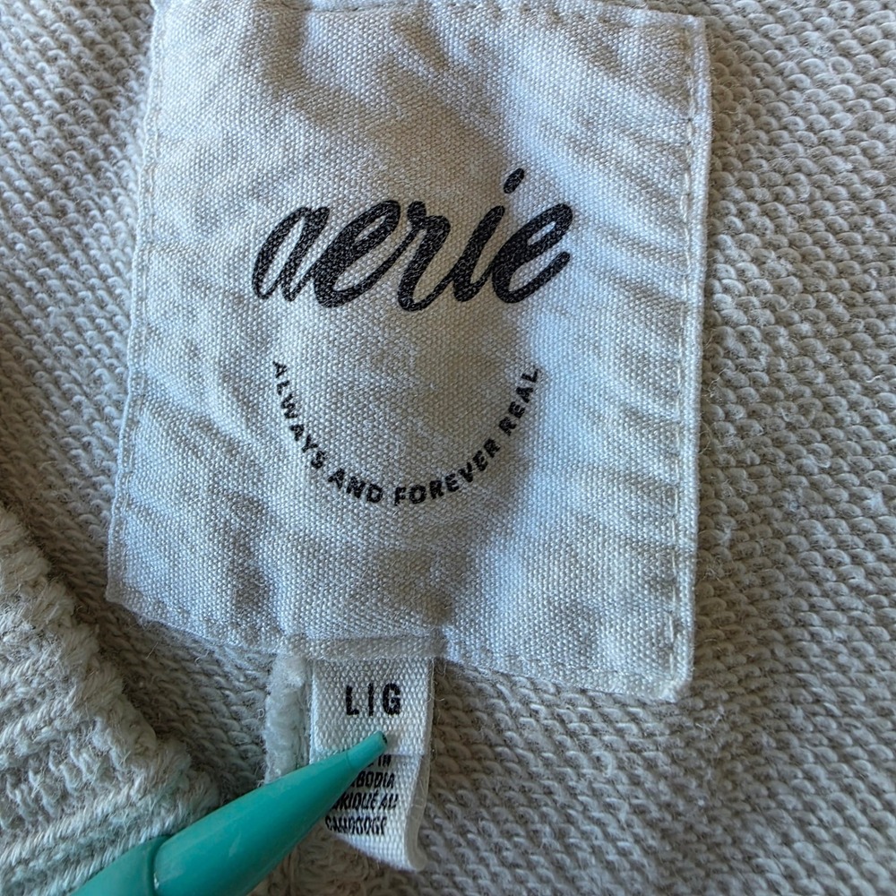 Aerie Womens L/G Cream V Neck Long Sleeve Sweatshirt Casual Top Comfy oversized - Picture 2 of 7